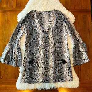 Elizabeth and James Nadelle Snake Animal Print Silk Mini Dress Tunic Black Small